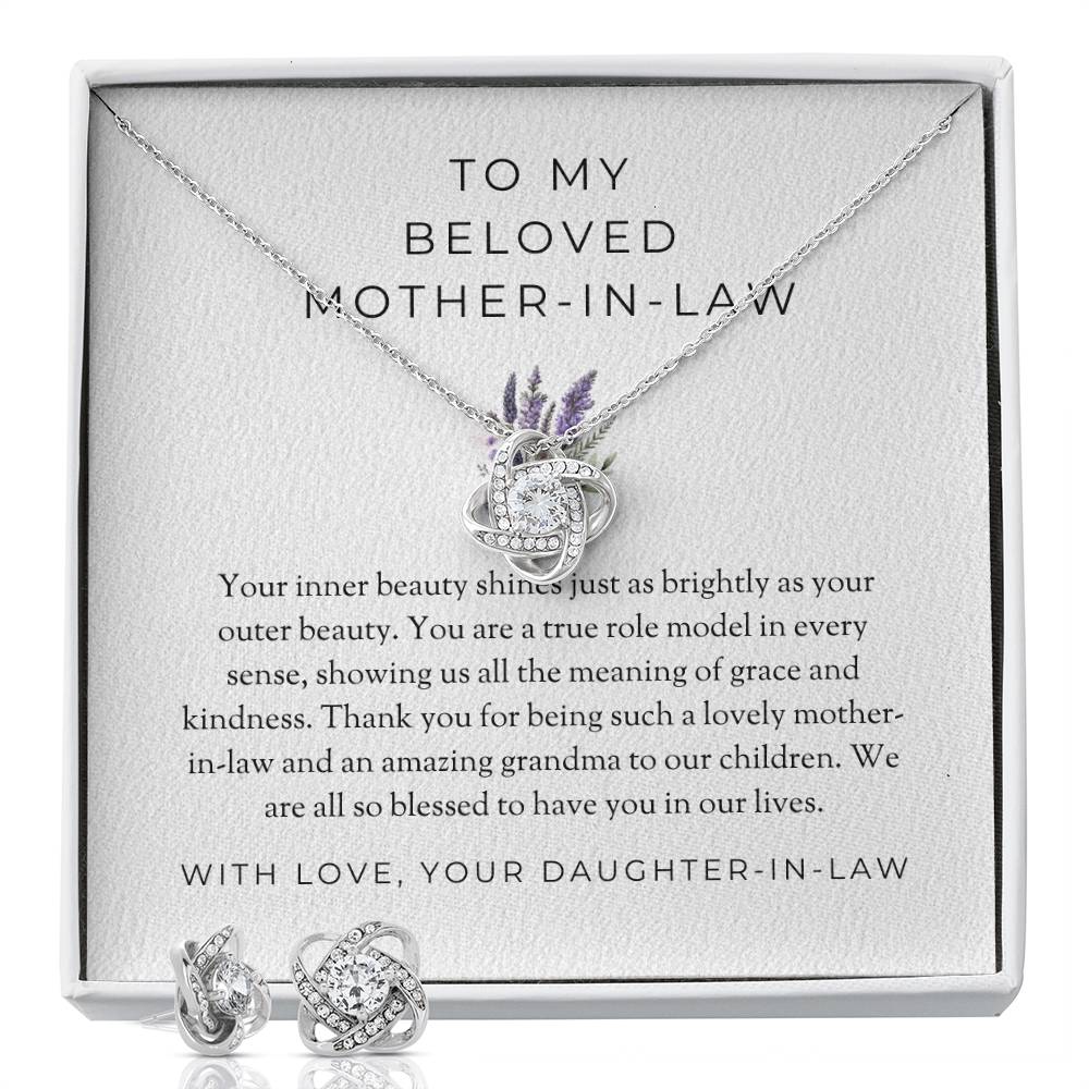 To My Beloved Mother-in-law | Love Knot Necklace & Earring Set | Heartfelt Gift for Mother-in-law