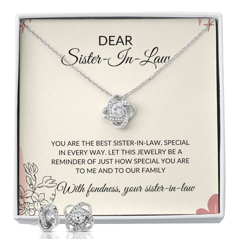 To My Dear Sister-in-Law | Love Knot Necklace & Earring Set | Gift for Sister-in-Law