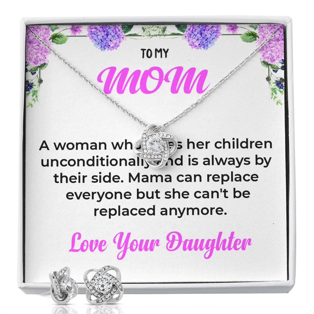 To My Mom The Woman Who Loves Me Unconditionally | Love Knot Necklace & Earring Set