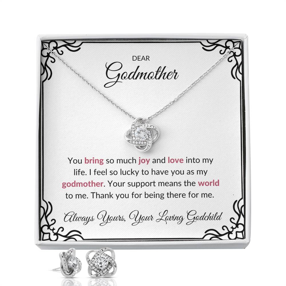 To My Lovely Godmother Love Knot Necklace & Earring Set with Heartfelt Message | Necklace for Godmother