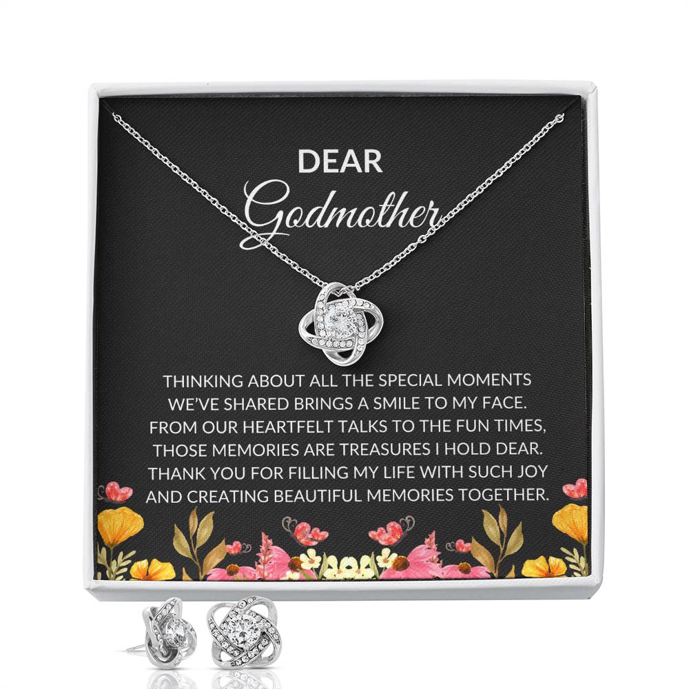 To My Dear Godmother Love Knot Necklace & Earring Set with Heartfelt Message | Necklace for Godmother