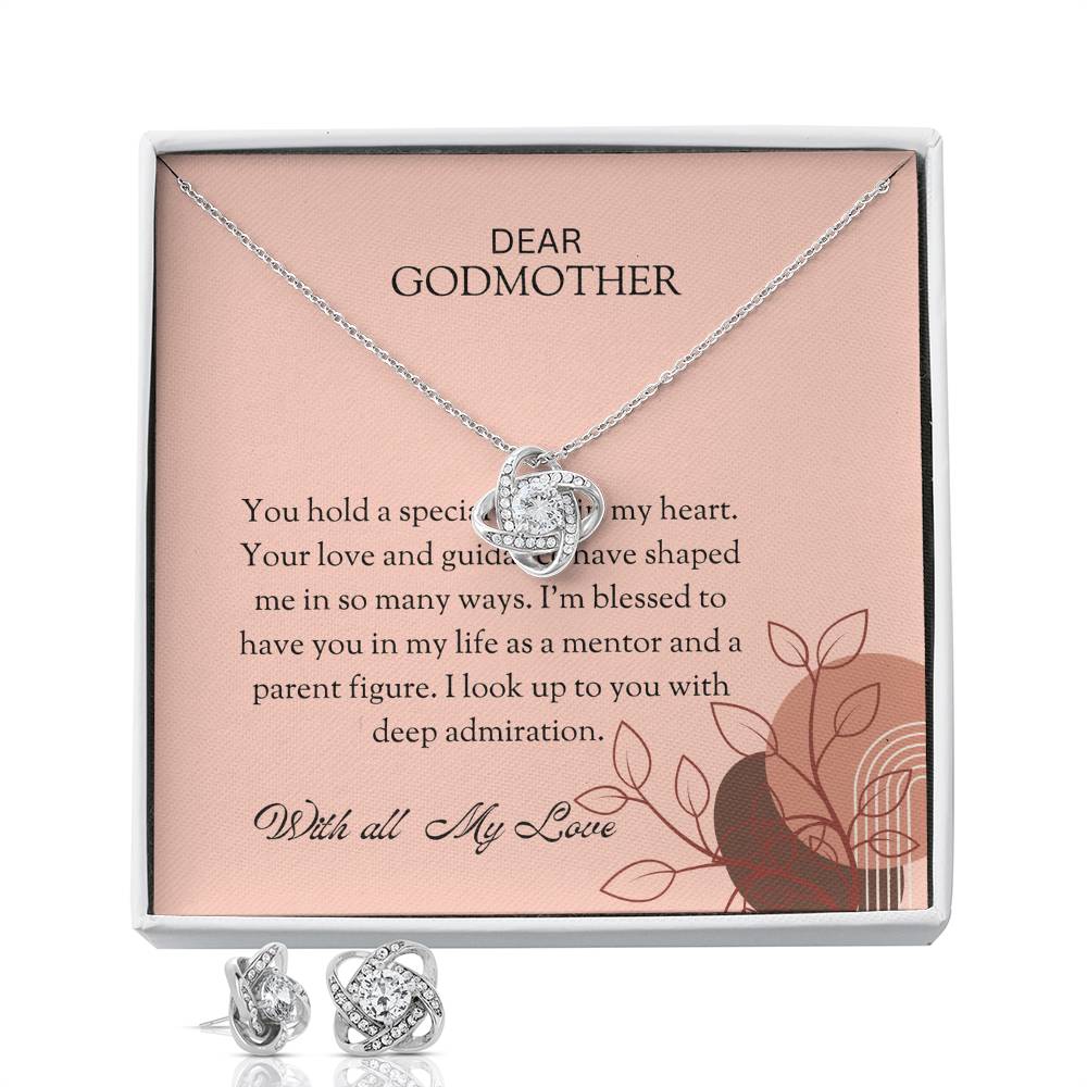 To My Special Godmother Love Knot Necklace & Earring Set with Heartfelt Message | Necklace for Godmother