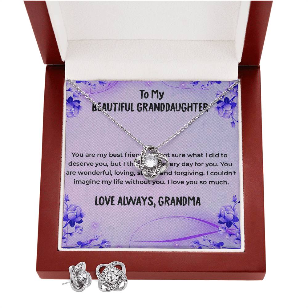 To My Wonderful Granddaughter | Love Knot Necklace & Earring Set Gift from Grandma