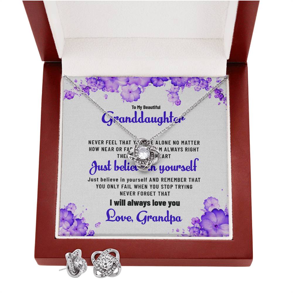 To My Beautiful Granddaughter | Love Knot Necklace & Earring Set Gift from Grandpa