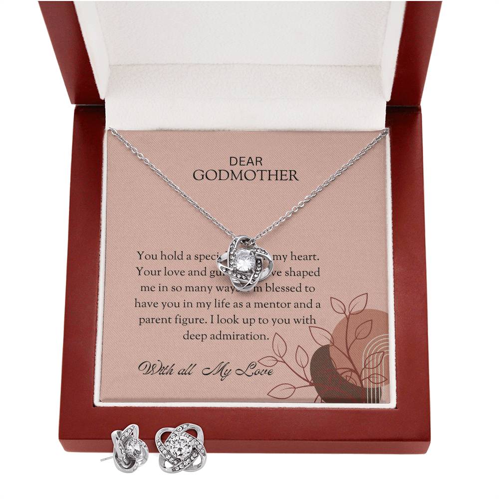 To My Special Godmother Love Knot Necklace & Earring Set with Heartfelt Message | Necklace for Godmother