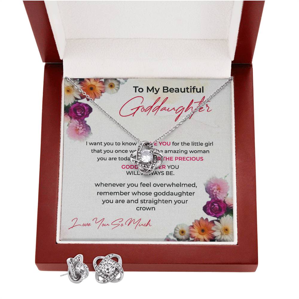 Love Knot Necklace & Earring Set | To My Beautiful Goddaughter | Cherish Every Moment Together | Goddaughter Gift