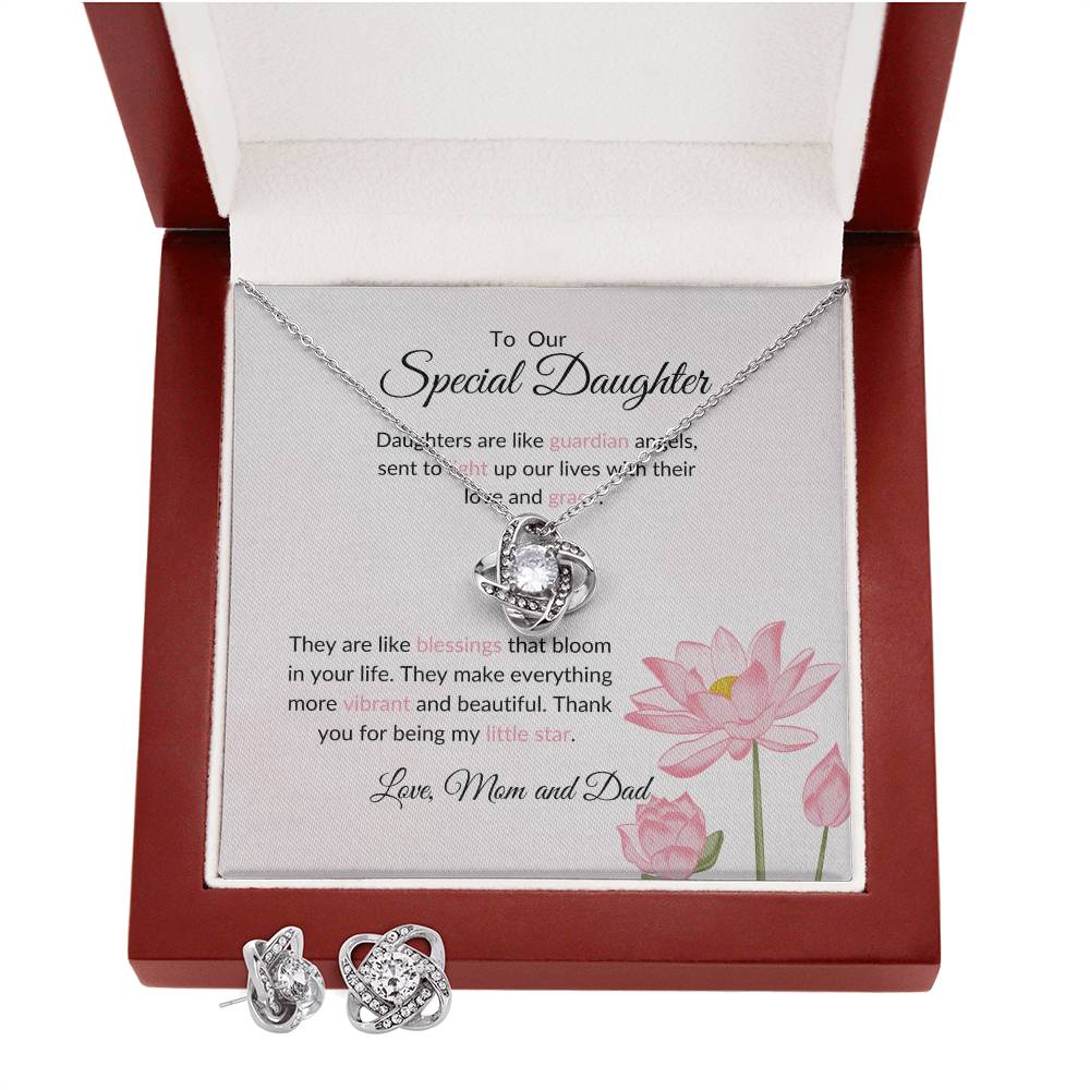 To My Special Daughter – Heartfelt Love Knot Beauty Earring & Necklace Gift Bundle