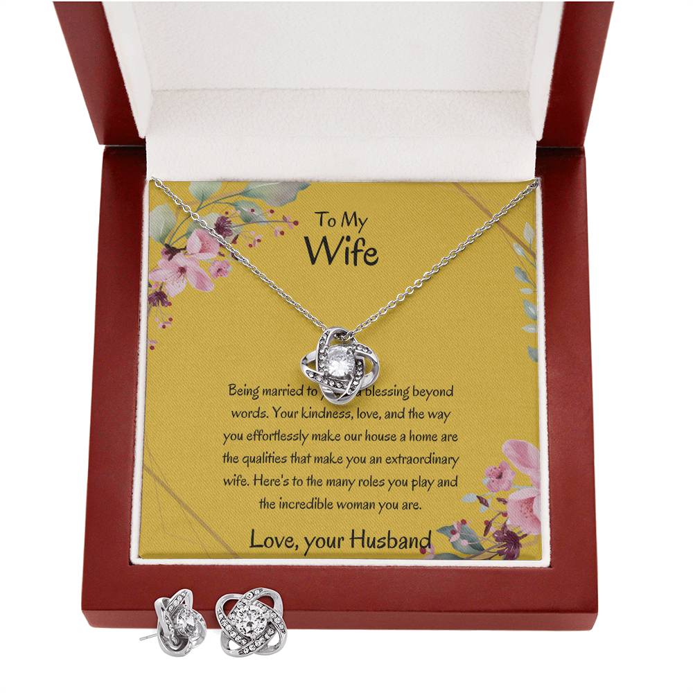 To My Wife, My Universe - Love Knot Necklace & Earring Set | Necklace for Wife | Gift For Wife