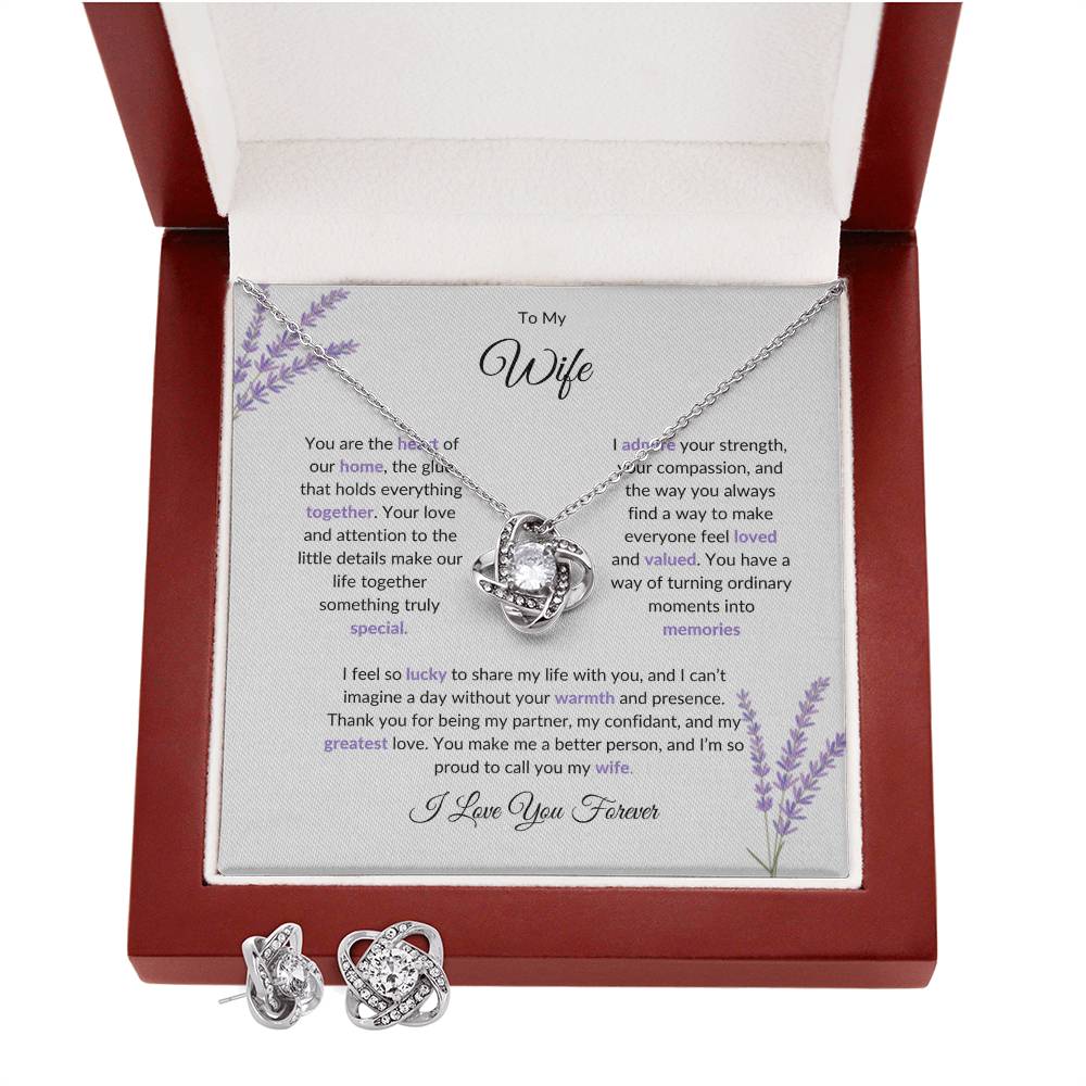To My Wife The Heart of Our Home - Love Knot Necklace & Earring Set | Necklace For Wife