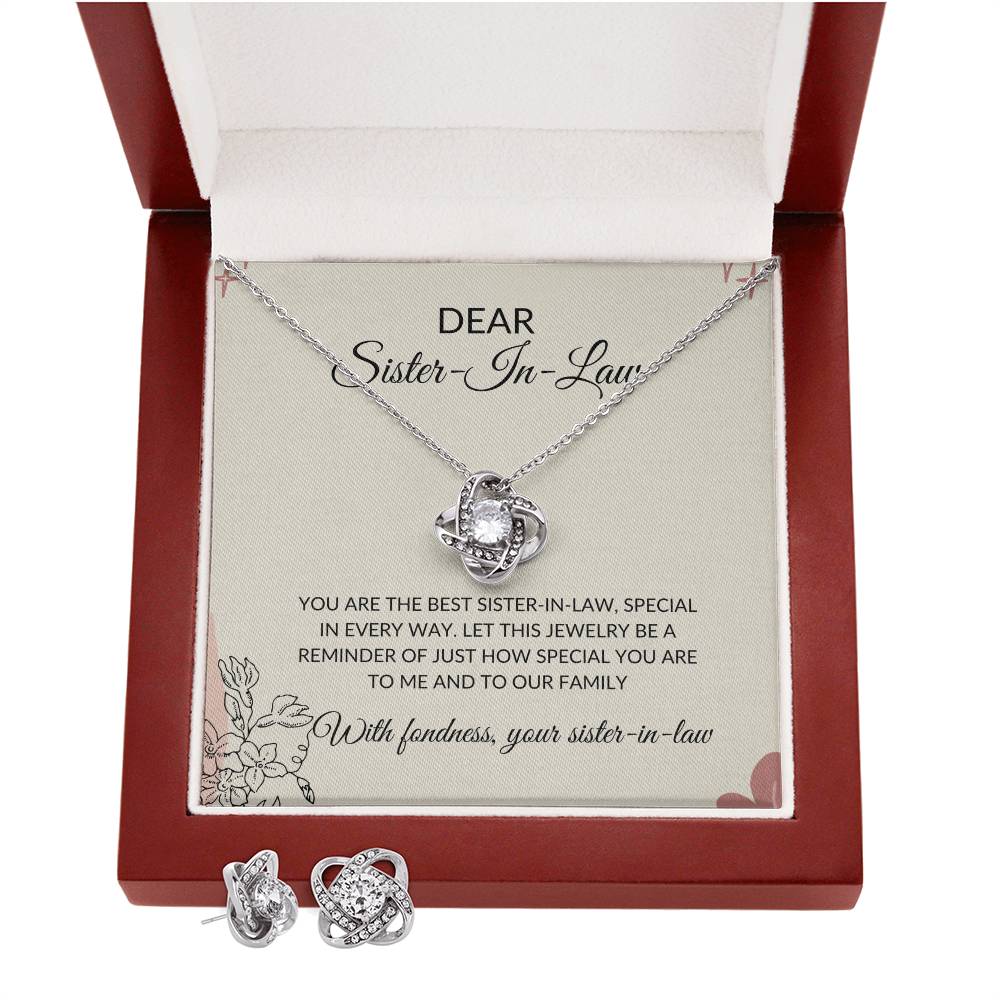 To My Dear Sister-in-Law | Love Knot Necklace & Earring Set | Gift for Sister-in-Law