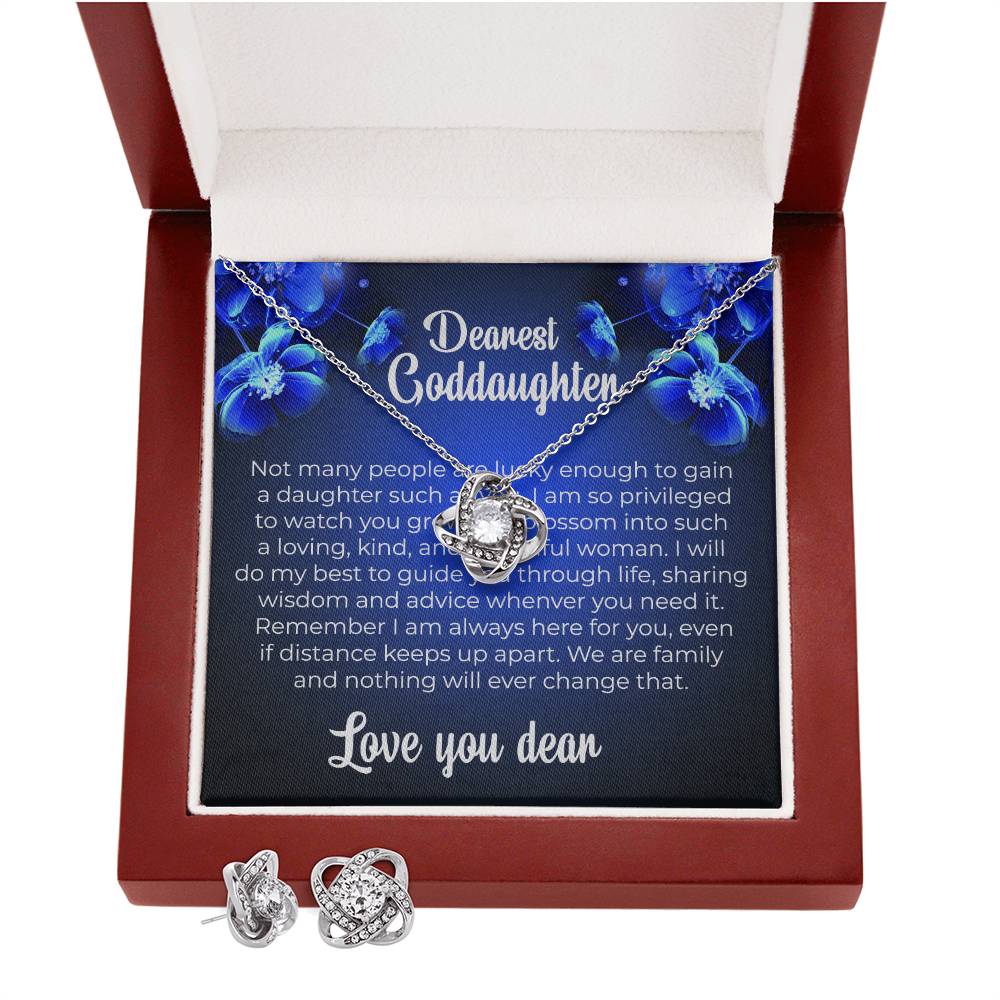 Love Knot Necklace & Earring Set | To My Dearest Goddaughter | A Gift of Endless Love and Support | Goddaughter Gift
