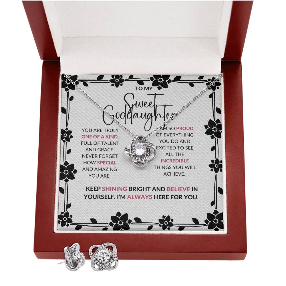 Love Knot Necklace & Earring Set | To My Sweet Goddaughter | A Timeless Reminder of Our Bond | Goddaughter Gift