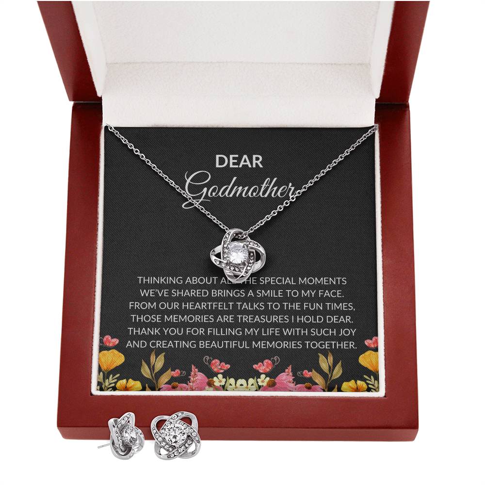 To My Dear Godmother Love Knot Necklace & Earring Set with Heartfelt Message | Necklace for Godmother
