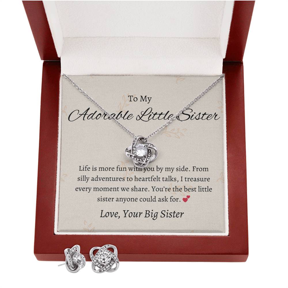 To My Adorable Little Sister - Love Knot Earring & Necklace Set | Forever Connected