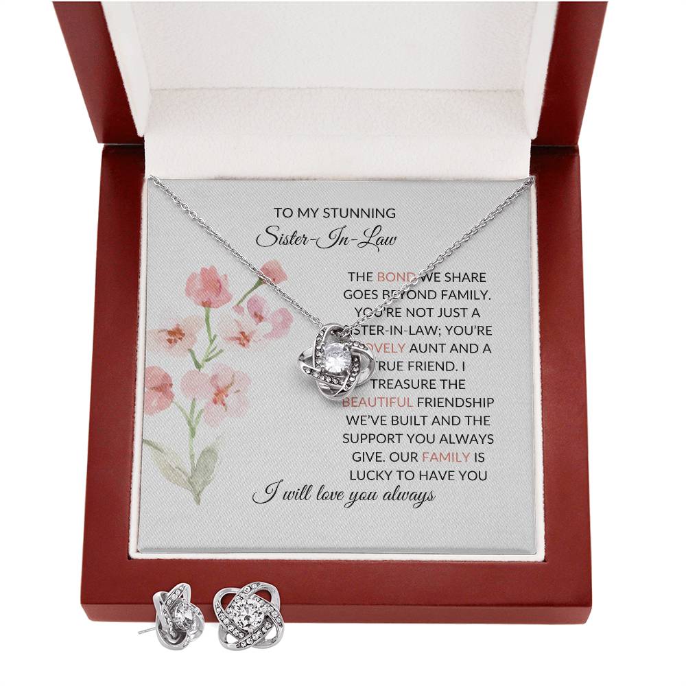 To My Stunning Sister-in-Law | Love Knot Necklace & Earring Set | Gift for Sister-in-Law