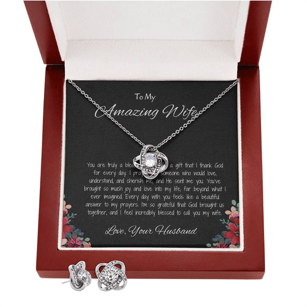 To My Amazing Wife - Love Knot Necklace & Earring Set, You Mean the World to Me