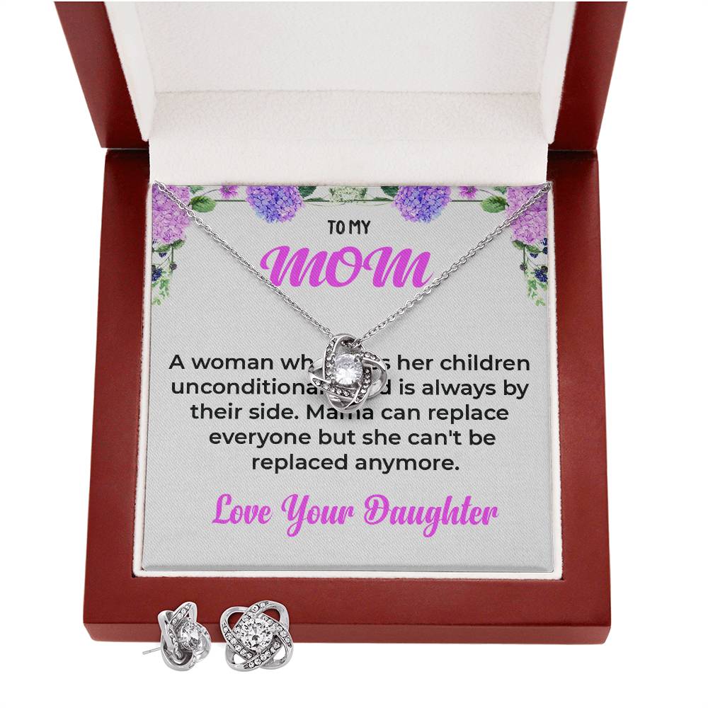 To My Mom The Woman Who Loves Me Unconditionally | Love Knot Necklace & Earring Set
