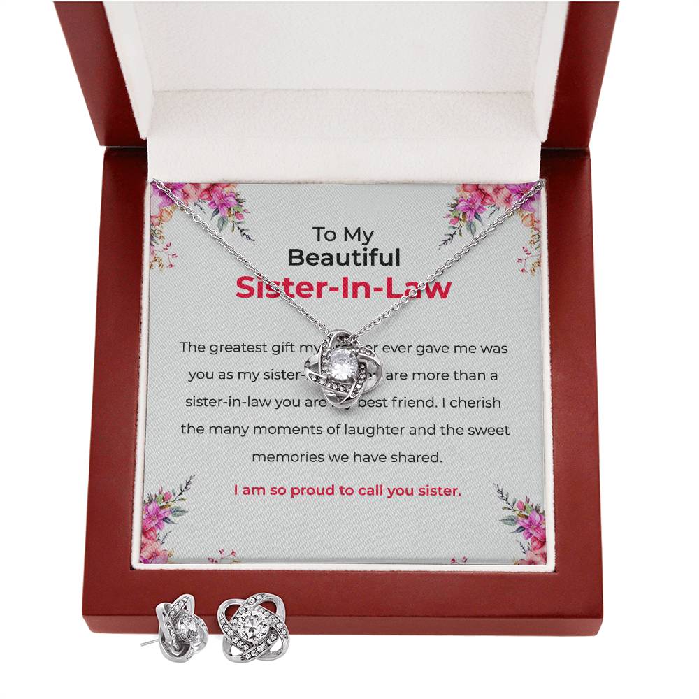 To My Beautiful Sister-in-Law | Love Knot Necklace & Earring Set | Gift for Sister-in-Law