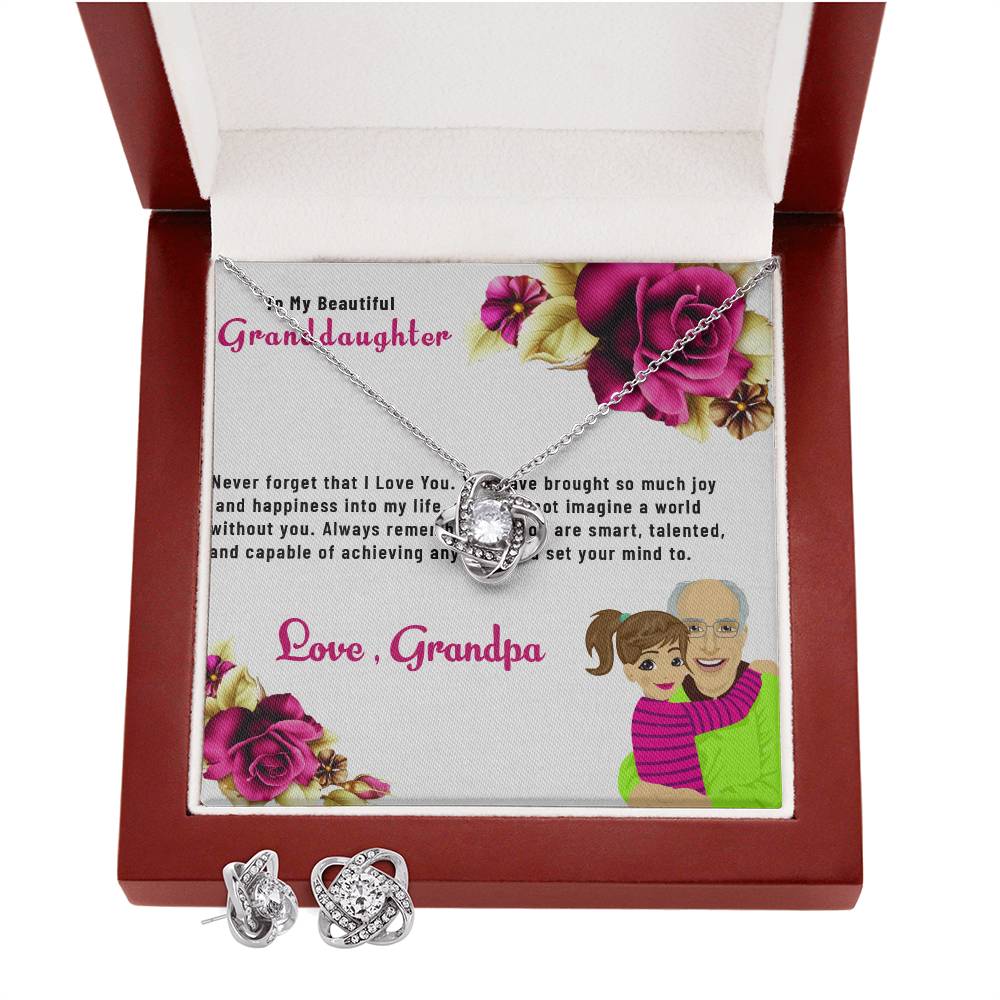 To My Lovely Granddaughter | Love Knot Necklace & Earring Set Gift from Grandpa