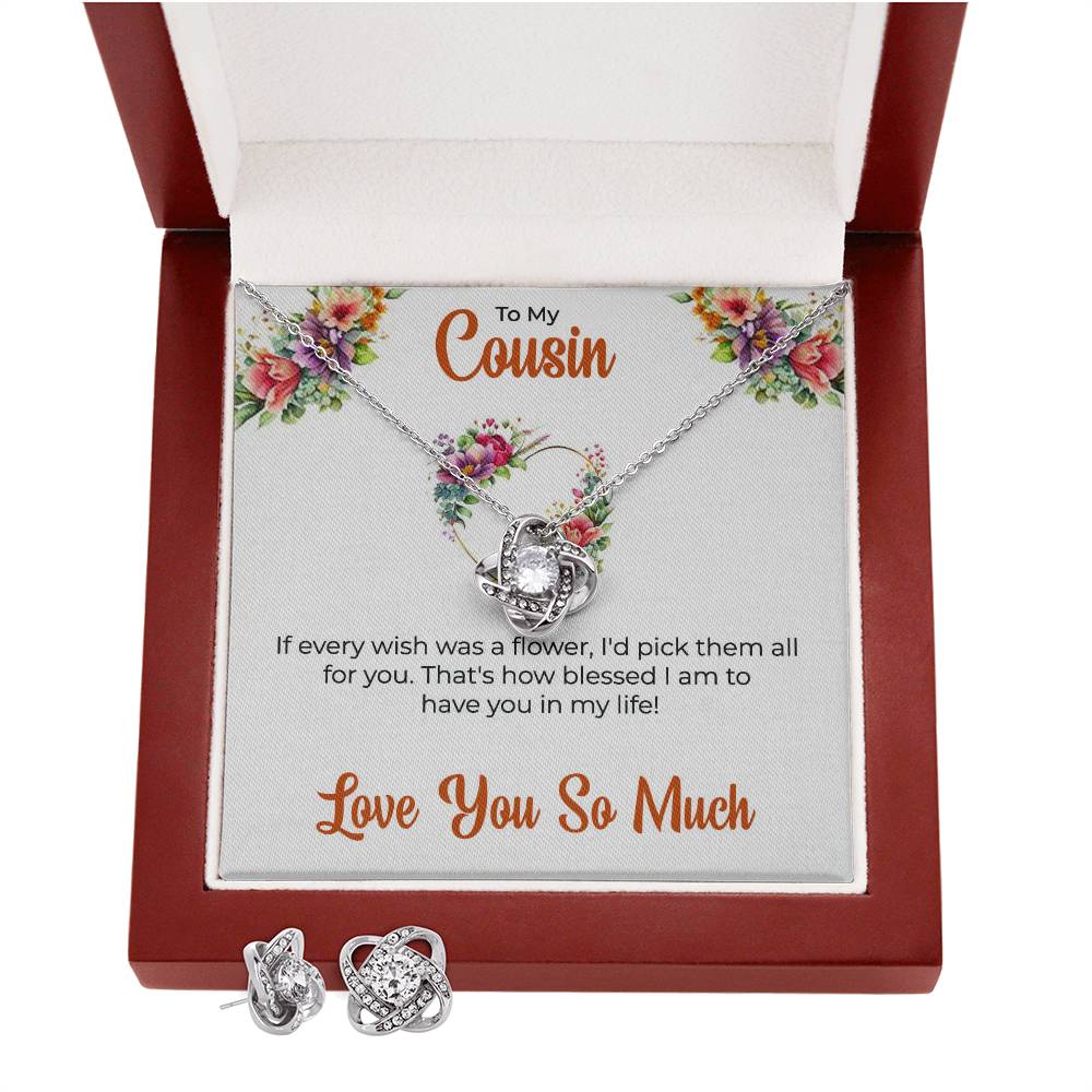 Cousin Necklace | To My Cousin My Best Friend - Love Knot Necklace & Earring Set | Cousin Friendship Necklace