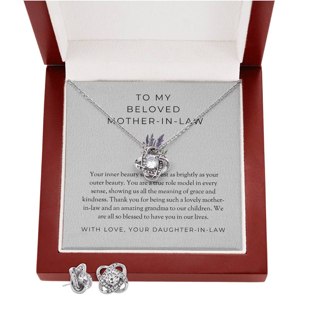 To My Beloved Mother-in-law | Love Knot Necklace & Earring Set | Heartfelt Gift for Mother-in-law