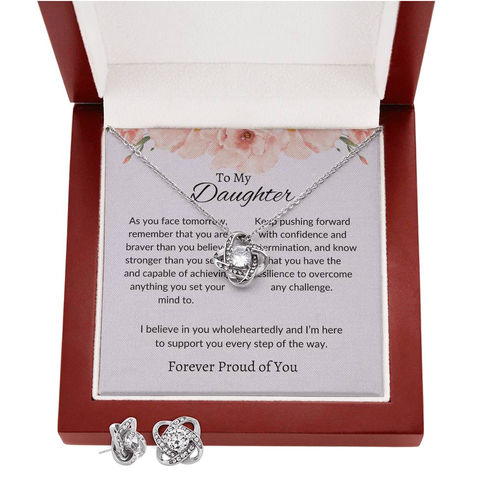 To My Daughter – Heartfelt Love Knot Beauty Earring & Necklace Bundle Gift