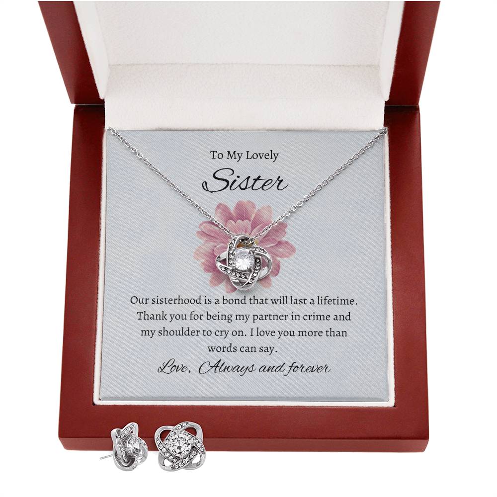 To My Lovely Sister - Love Knot Earring & Necklace Set | Love Always Necklace For Sister