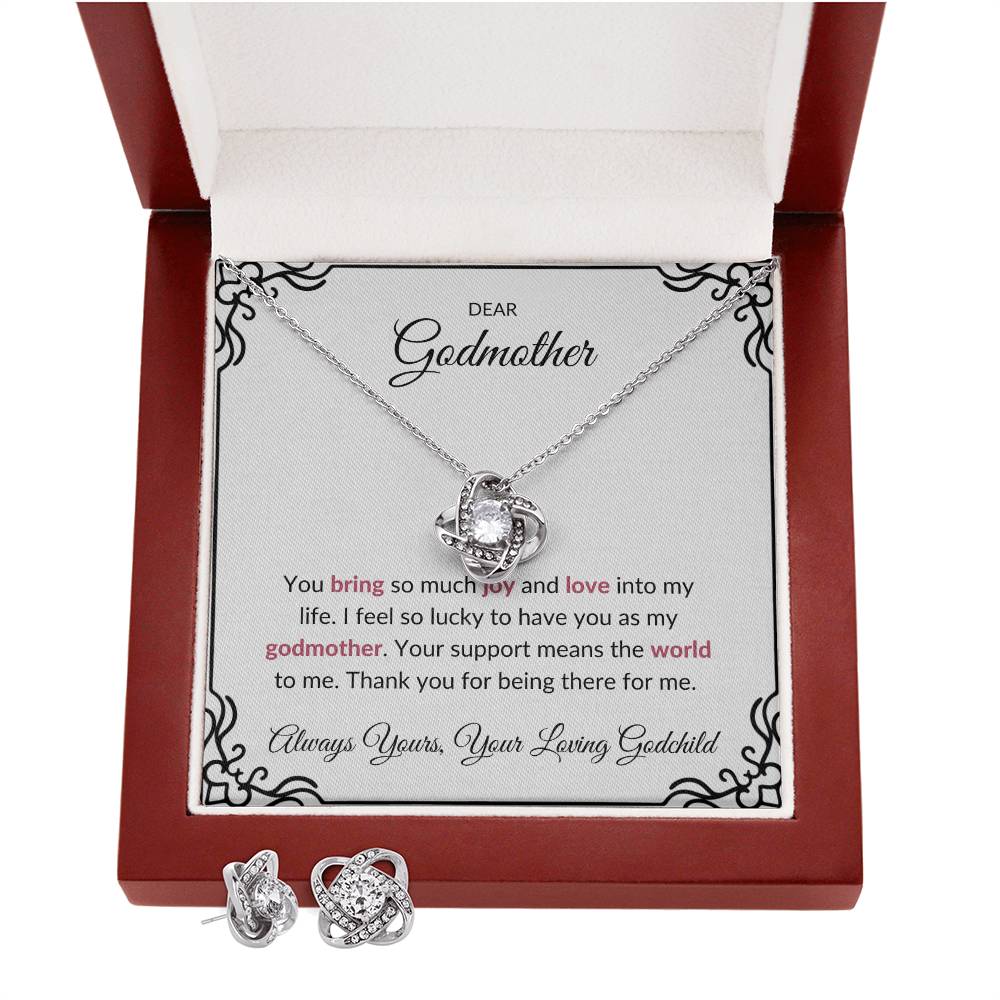 To My Lovely Godmother Love Knot Necklace & Earring Set with Heartfelt Message | Necklace for Godmother