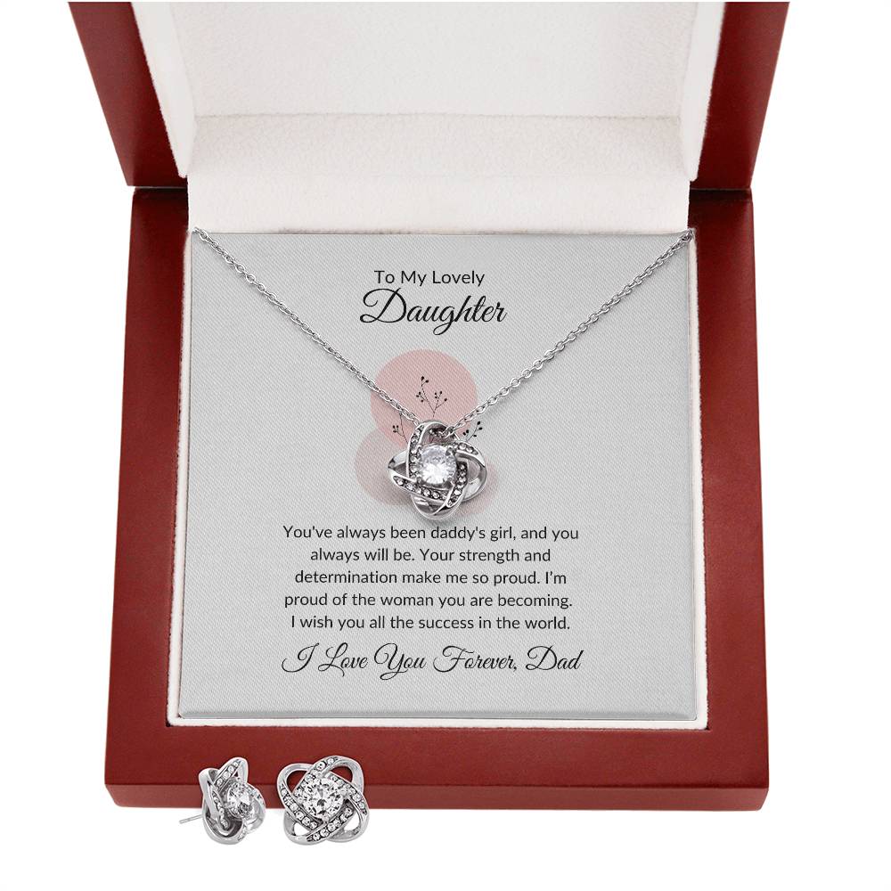 To My Lovely Daughter Heartfelt Love Knot Earring & Necklace Set Gift For Daughter - SOUVMOUR