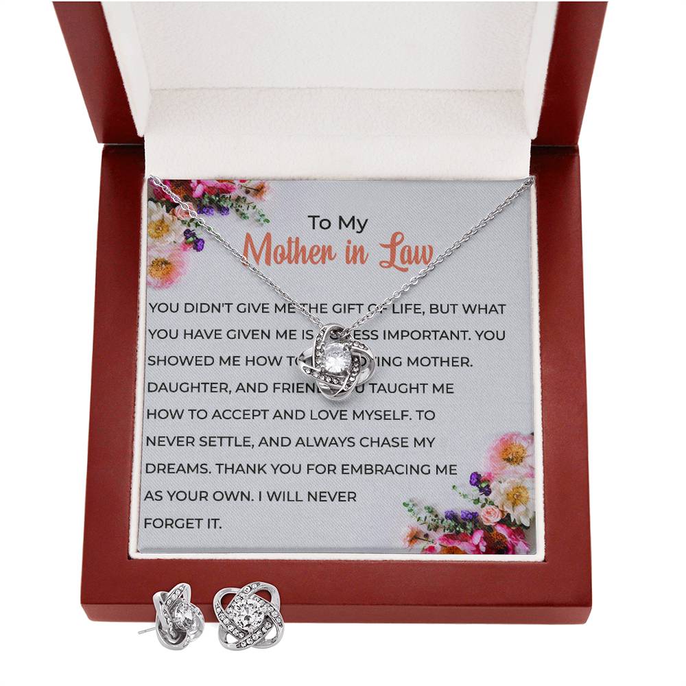 To My Cherished Mother-in-law | Love Knot Necklace & Earring Set | Elegant Mother-in-law Gift