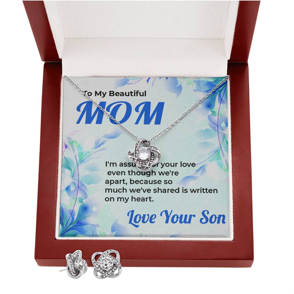 To My Beautiful Mom | Love Knot Necklace & Earring Set Gift from Son