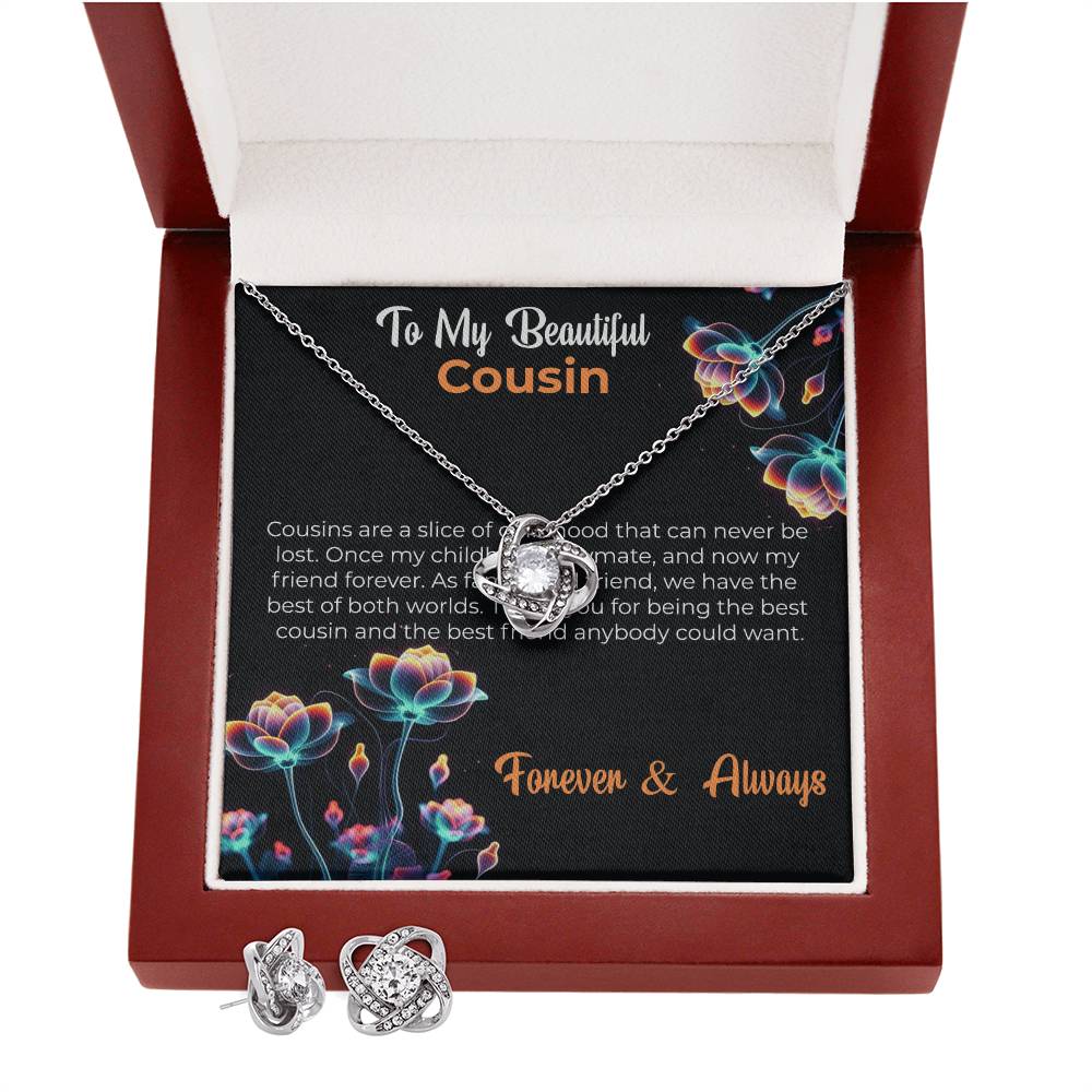 Cousin Necklace | To My Beautiful Cousin - Love Knot Necklace & Earring Set | Cousin Friendship Necklace