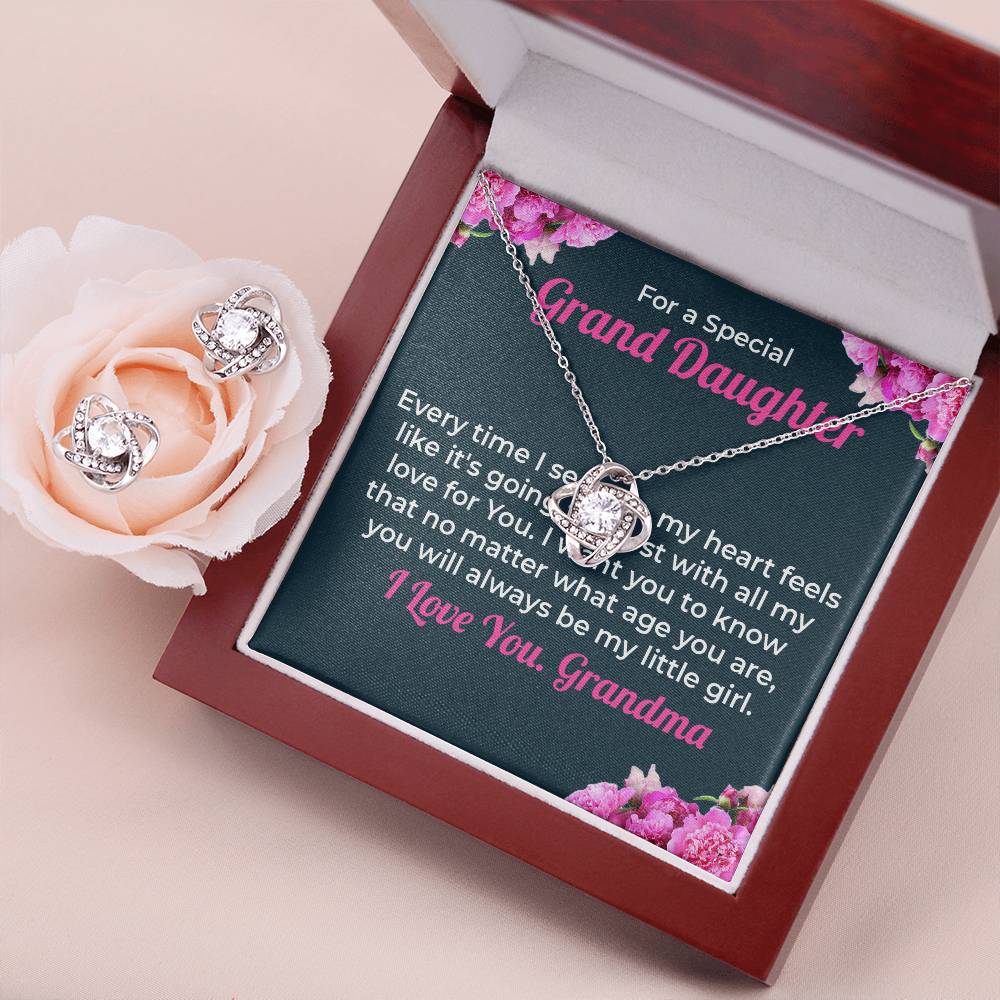 To My Special Granddaughter | Love Knot Necklace & Earring Set Gift from Grandma