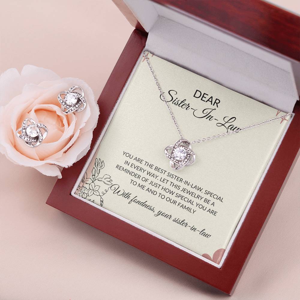 To My Dear Sister-in-Law | Love Knot Necklace & Earring Set | Gift for Sister-in-Law