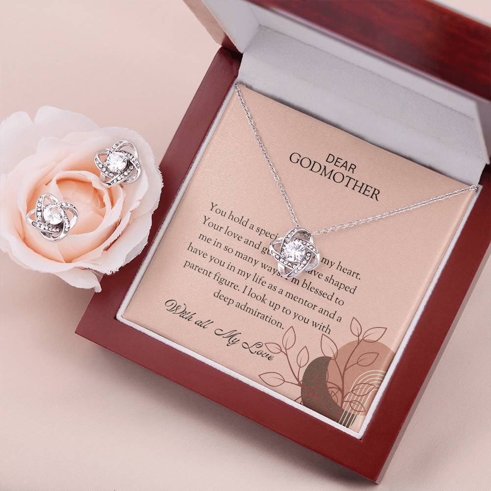 To My Special Godmother Love Knot Necklace & Earring Set with Heartfelt Message | Necklace for Godmother