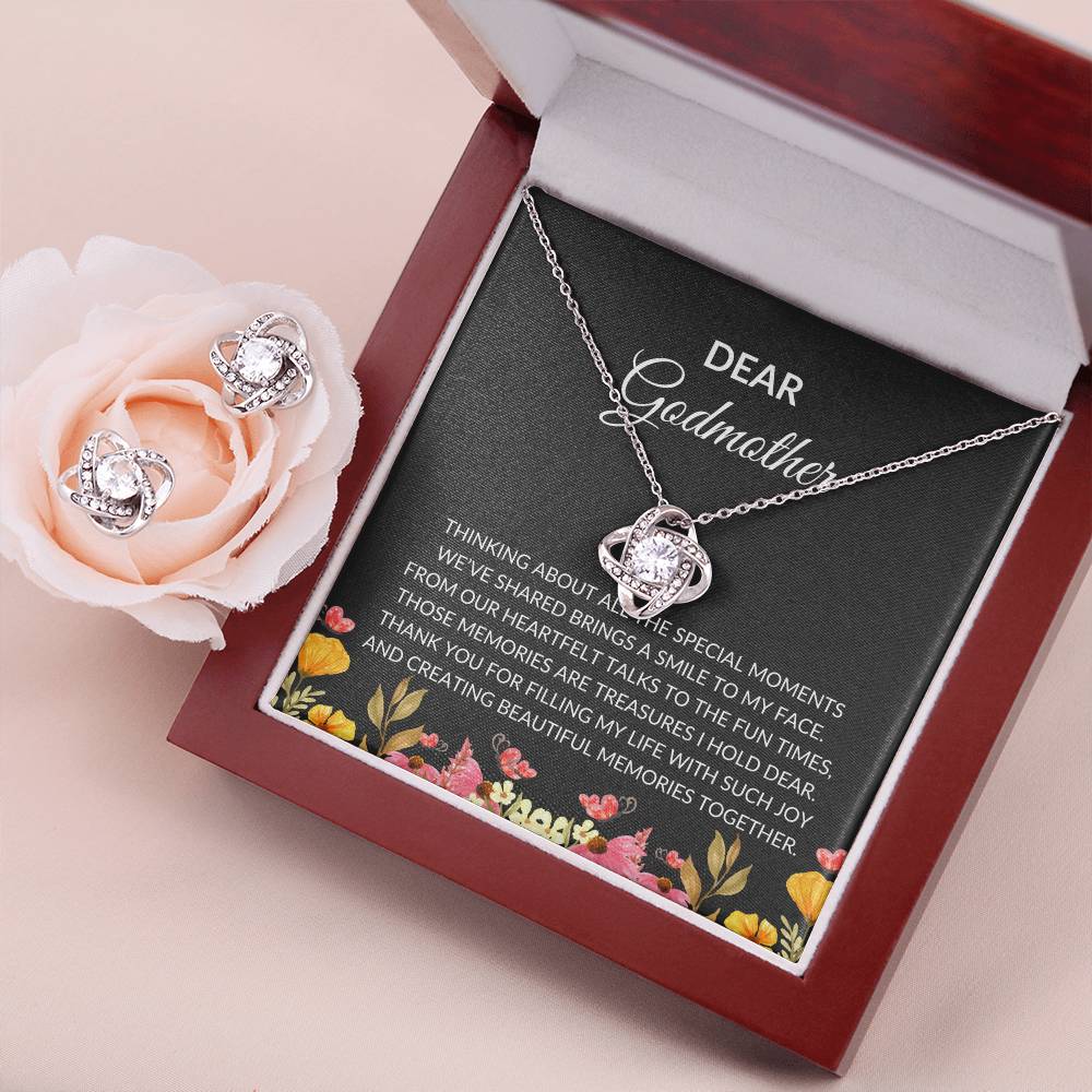 To My Dear Godmother Love Knot Necklace & Earring Set with Heartfelt Message | Necklace for Godmother