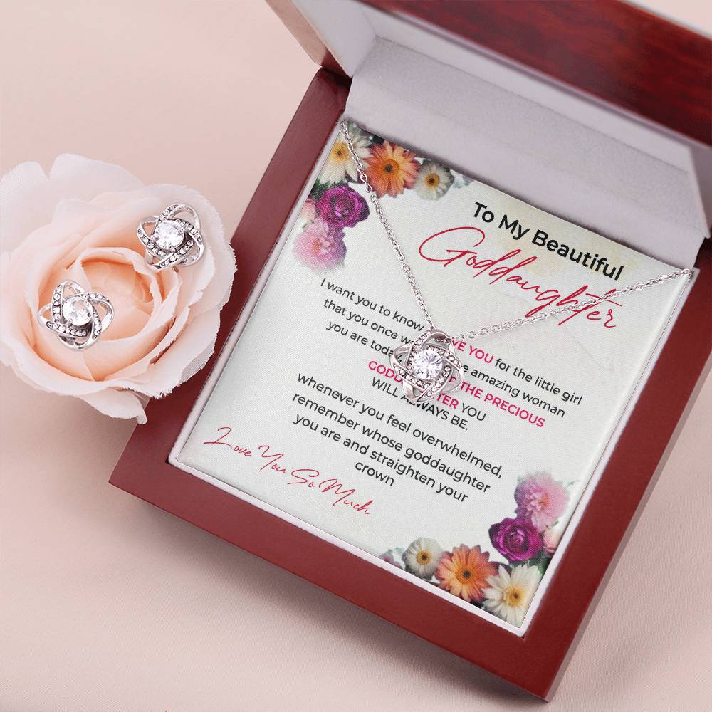 Love Knot Necklace & Earring Set | To My Beautiful Goddaughter | Cherish Every Moment Together | Goddaughter Gift