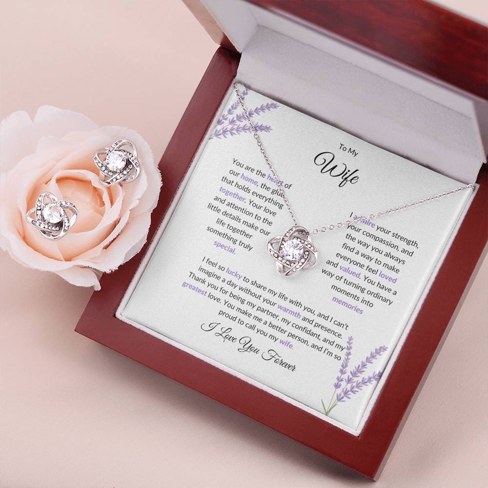 To My Wife The Heart of Our Home - Love Knot Necklace & Earring Set | Necklace For Wife