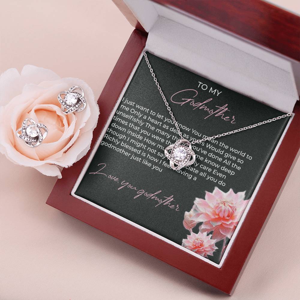 To My Godmother Necklace & Earring Set Necklace with Heartfelt Message | Necklace for Godmother