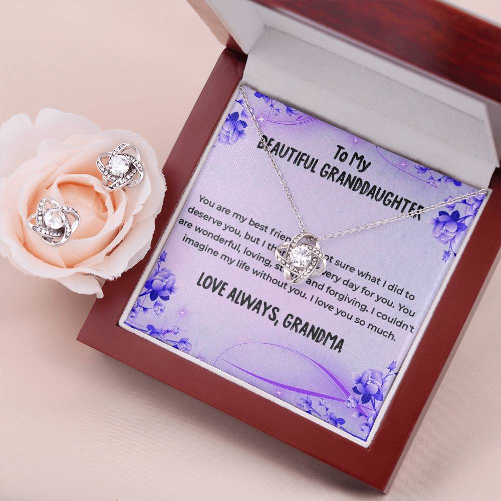 To My Wonderful Granddaughter | Love Knot Necklace & Earring Set Gift from Grandma