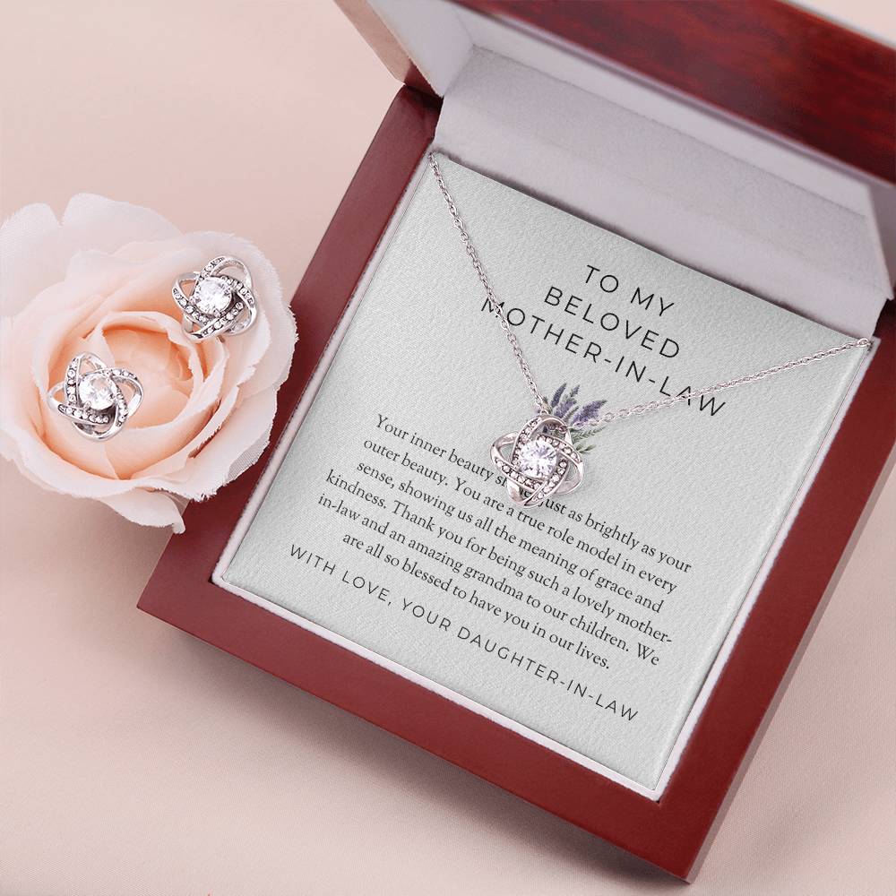 To My Beloved Mother-in-law | Love Knot Necklace & Earring Set | Heartfelt Gift for Mother-in-law