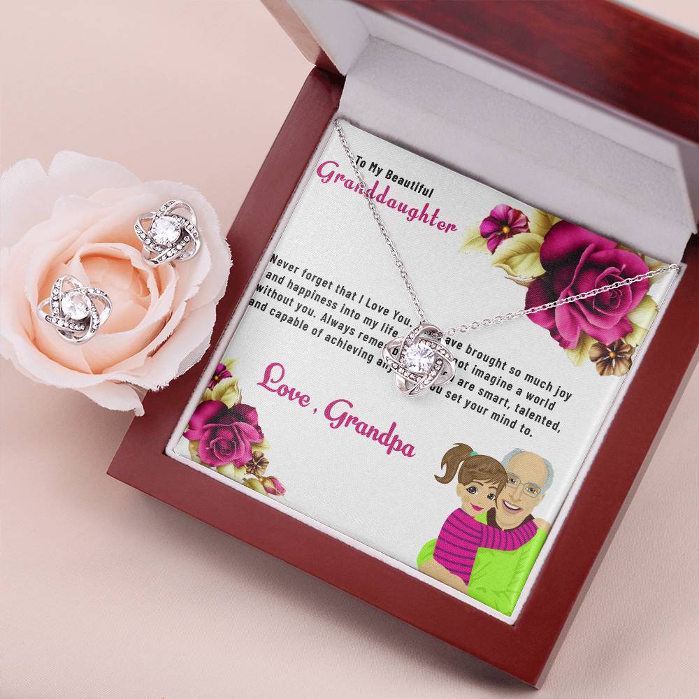 To My Lovely Granddaughter | Love Knot Necklace & Earring Set Gift from Grandpa