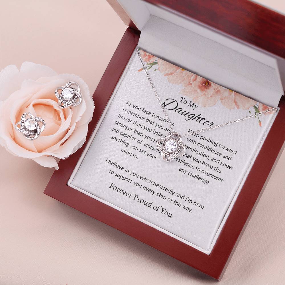 To My Daughter – Heartfelt Love Knot Beauty Earring & Necklace Bundle Gift