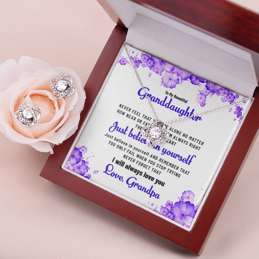To My Beautiful Granddaughter | Love Knot Necklace & Earring Set Gift from Grandpa