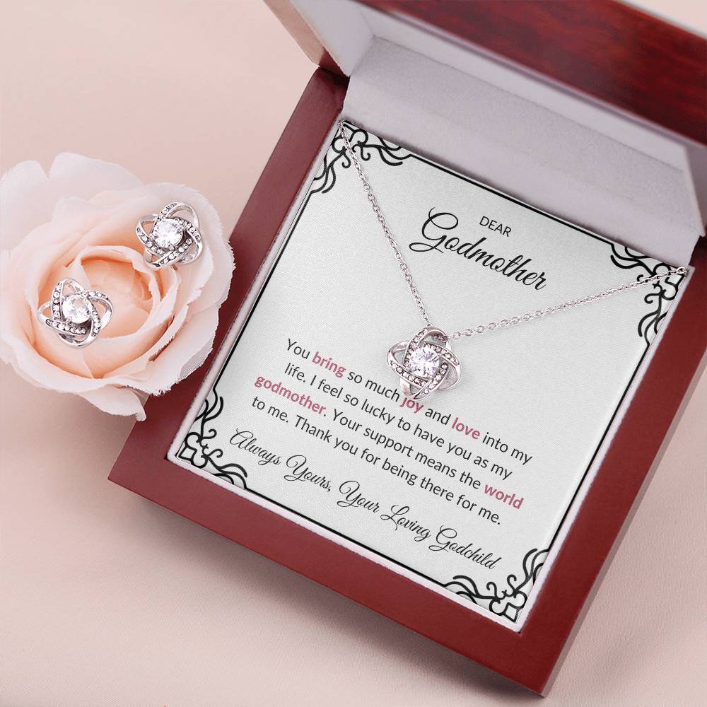 To My Lovely Godmother Love Knot Necklace & Earring Set with Heartfelt Message | Necklace for Godmother