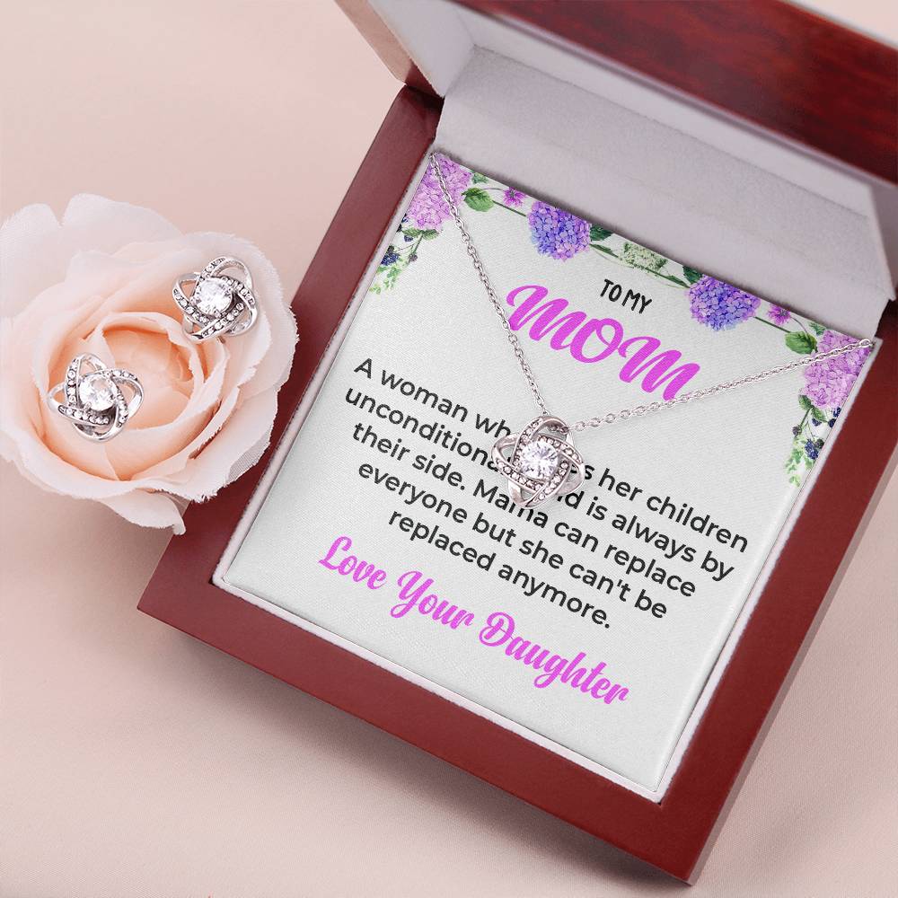 To My Mom The Woman Who Loves Me Unconditionally | Love Knot Necklace & Earring Set
