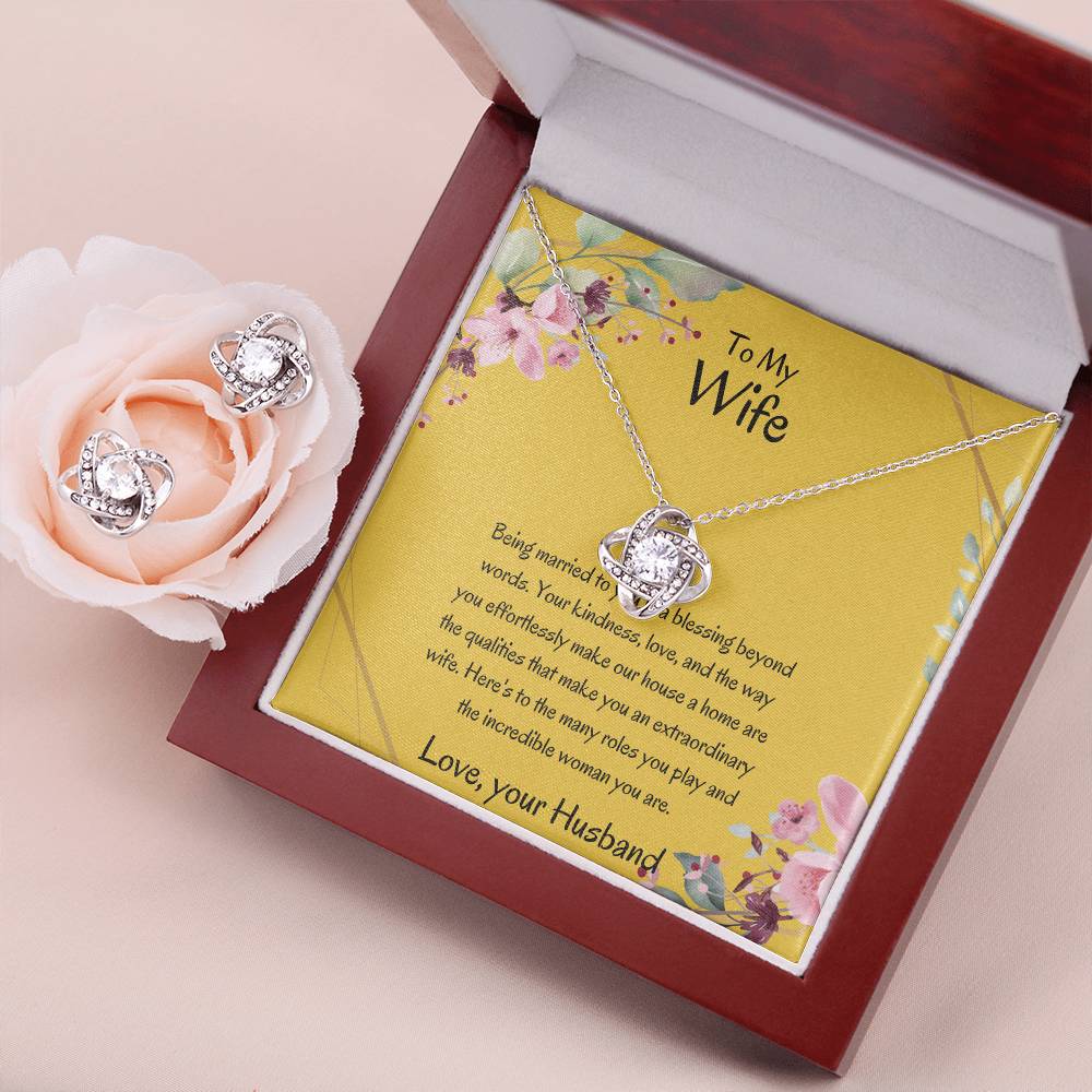 To My Wife, My Universe - Love Knot Necklace & Earring Set | Necklace for Wife | Gift For Wife