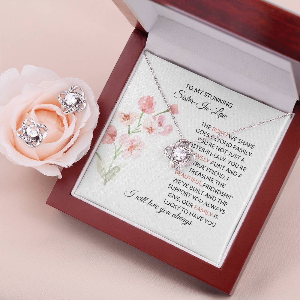 To My Stunning Sister-in-Law | Love Knot Necklace & Earring Set | Gift for Sister-in-Law
