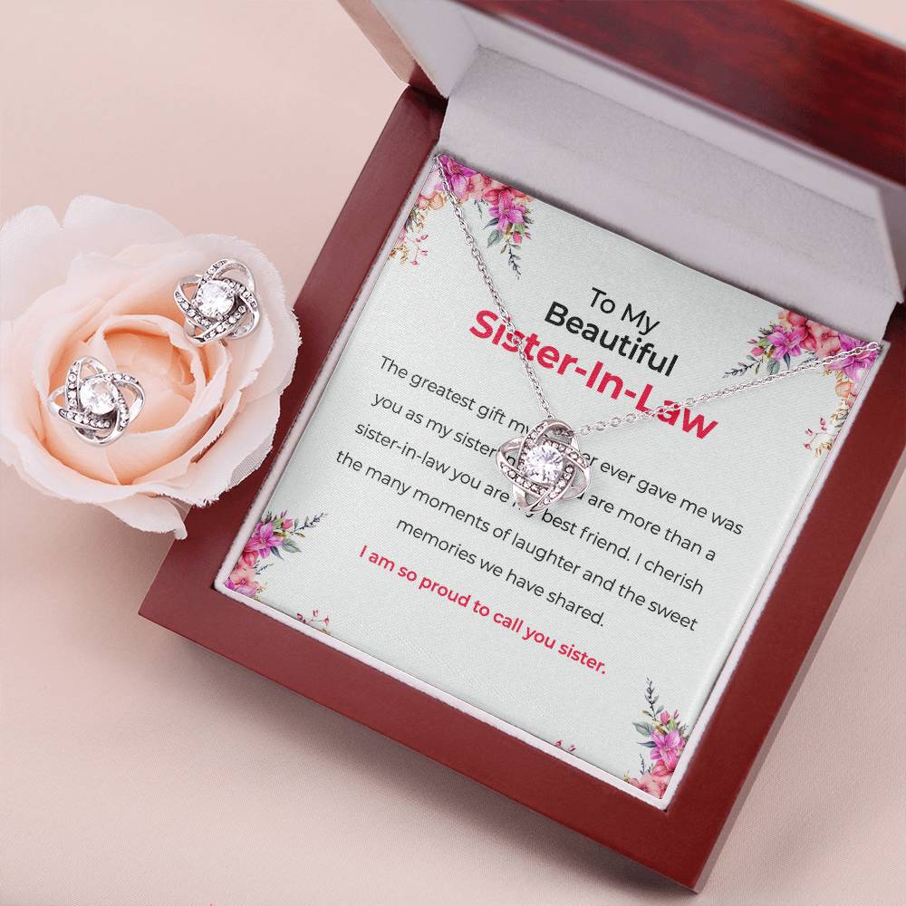 To My Beautiful Sister-in-Law | Love Knot Necklace & Earring Set | Gift for Sister-in-Law