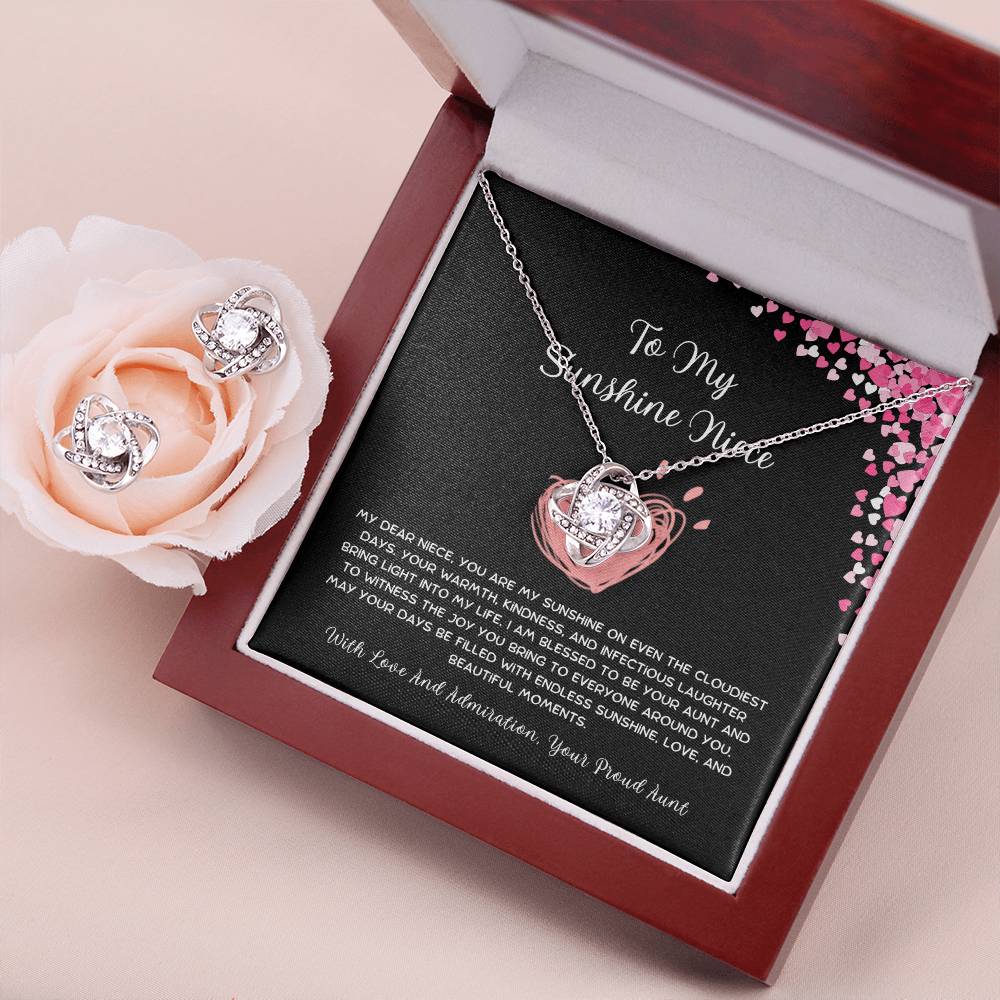 To My Sunshine Niece - From Aunt to Niece Love Knot Earring & Necklace Set - SOUVMOUR
